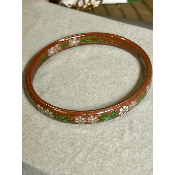 Vintage Cloisonné Enamel Bangle Bracelet Set of 3 Floral Chinoiserie Stackable - Picture 7 of 12